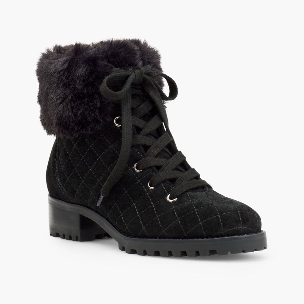 NWOT Talbots Black Suede TISH Quilted Hiking Ankle Boots, Size 9